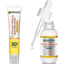 Nacario Garnier C Vitamini Günlük Uv Korumalı Güneş Yüz Kremi SPF50 Görünmez Doku 40ML & C Vitamini Parlak Süper Aydınlatıcı Serum (30 Ml) Cilt Bakım Seti