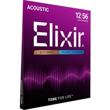 Nacario Elixir® Tel 80/20 Bronz Akustik Gitar Teli, Polyweb® Kaplama, Light/medium (.012-.056)