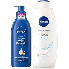 Nacario Nivea Creme Soft Kremsi Dokunuş Duş Jeli 750ML ve Besleyici Vücut Sütü 400ML, Nemlendirici, Kuru Cilt