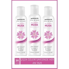 Nacario Watsons Classy Musk 24 Saat Etkili Pudrasız Deodorant Sprey 150 ml X3 Adet