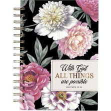 Nacario Christian Art Gifts Black Journal W/scripture Floral All Things Large Bible Verse Notebook, 192 Ruled Pages, Matt. 19:26 Bible Verse
