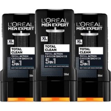 Nacario L’oréal Paris 3'lü Men Expert Total Clean 5'i 1 Arada Kömürlü Duş Jeli (3 x 300 Ml)
