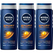 Nacario Men Erkek Canlandırıcı Banyo ve Duş Jeli Sports 500ML, Vücut Yüz Saç, Yenileyici Mineral, X3 Adet