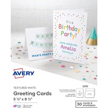 Nacario Avery Yazdırılabilir Tebrik Kartları, Yarım Katlı, 14 cm x 21,5 Cm, Dokulu Beyaz, Zarflı 30 Boş Kart (3378)