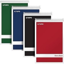 Nacario Tops Spiral Steno Kitaplar, 15,2 x 22,9 Cm, Gregg Rule, Beyaz Kağıt, Çeşitli Kapaklar, 80 Yaprak Pro Kitap, Paket Başına 4 Kitap (80220)