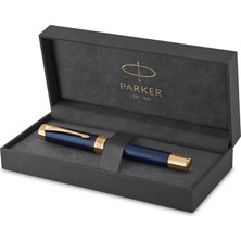 Nacario Parker Duofold Prestige Mavi Chevron Altın Tasarımlı Dolma Kalem, Ince Uç, Siyah Mürekkep