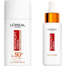 Nacario L’oréal Paris Revitalift Clinical%12 Saf C Vitamini Aydınlatıcı Serum & Revitalift Clinical Spf 50+ Günlük Yüksek Uv Korumalı Yüz Güneş Kremi 50 ml Cilt Bakım Seti