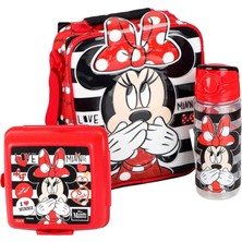 Nacario Minnie Mouse Lisanslı Beslenme Çantası, Beslenme Kutusu ve 500 ml Tritan Matara Seti, Kırmızı