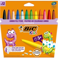 Nacario Bıc Kids Visa Color Xl Keçeli Boya Kalemi 12 Renk, Su Bazlı Mürekkep, Kolayca Çoğu Kumaştan Çıkar, 3 Yaş ve Üzeri Çocuklar Için Ideal