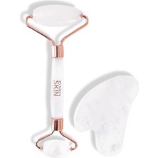 Nacario Crısty Premium Yüz Makarası ve Gua Sha Seti, Jade Yüz Rulosu Güzellik Masaj Aleti, Yüz, Boyun ve Vücut Kas Rahatlatma, Ince Hatları ve Kırışıklıkları Giderme Kristal Netliğinde Kuvars (Beyaz)