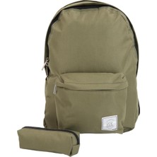 Nacario Hsr Unisex Ortopedik Su Geçirmez Leptop Bölmeli Hafif Günlük ve Okul Sırt Çantası ve Kalemlik (Haki)