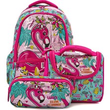 Nacario Wia 3 Bölmeli Palm Flamingo Okul Çantası Seti, Standart, SWG-002, Turkuaz, Üniseks-Çocuk