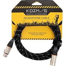 Nacario Kozmos KCL-024-3M Siyah Örgülü Xlr-Xlr Mikrofon Kablosu (Gri Uçlu)