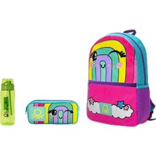 Nacario United Colors Of Benetton Gökkuşağı Desenli Üçlü Ilkokul Çantası Seti, 45X30X13 Cm, Kırmızı