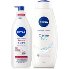 Nacario Nivea Creme Soft Banyo ve Duş Jeli 750ML ve Repair&care Yoğun Nemlendirici Vücut Losyonu 400ML, Kuru Cilt