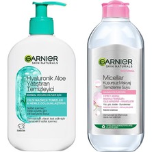 Nacario Garnier Hyaluronik Aloe Nemlendiren ve Yatıştıran Temizleyici 250 ml & Micellar Kusursuz Makyaj Temizleme Suyu 400 ml Cilt Bakım Seti
