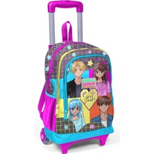 Nacario Coral High Işıklı Tekerlekli Anime Çekçek Okul ve Seyahat Çantası Kız Çocuk Gri