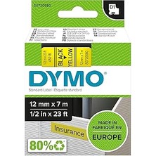 Nacario Dymo S0720580, D1 Yedek Şerit (12 mm x 7 Mt), Sarı/siyah (45018)