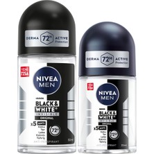 Nacario Nıvea Men Erkek Roll-On Deodorant Black&white Invisible Original 50ML ve Mini Roll-On 25ML, 72 Saat Anti-Perspirant Koruma
