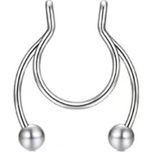 Nacario Gri Fake Sahte Septum Sıkıştırmalı Geçmeli Piercing