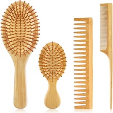 Nacario Ekonaer 4 Adet Bambu Saç Fırçası Seti Doğal Ahşap Geniş Diş ve Kuyruk Tarak Büyük ve Mini Kürek Dolaşık Açıcı Saç Fırçası Kadın Erkek Çocuklar ve Bebek Kalın Ince Kıvırcık Düz Kuru