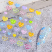 Nacario Pop Beauty Nail Art Tırnak Süsleme Sticker, Tırnak Dövmesi, 5d Kabartmalı Kalpli