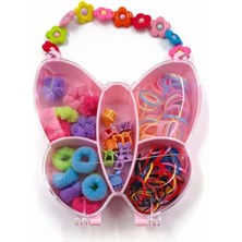 Nacario Kelebek Şekilli Pembe Saç Aksesuarları Seti, Renkli Lastikler, Tokalar ve Scrunchie, Kız Çocukları Için