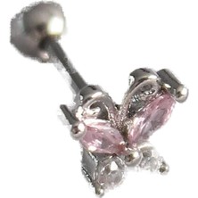 Nacario 316L Çelik Gümüş Renk Pembe Zirkon Taşlı Kelebek Tragus Piercing - TJ-PR1241
