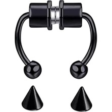 Nacario Deliksiz Mıknatıslı Lip Boynuz Fake Piercing Septum, Siyah, 2,2
