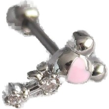 Nacario 316L Çelik Gümüş Renk Zirkon Taş Detay Pembe Kalp Işleme Tragus Piercing - TJ-PR1281