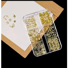 Nacario Ay Yıldız ve Kelebek Dizayn 6 Grit Metal Tırnak Süsleme Charm Gold Nail Art Charm Taşları WN-530