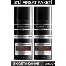Nacario Fontenay Saç Dolgunlaştırıcı Keratin Fibers Orta Kahve Topik Saç Tozu 50GR X2 Renkli