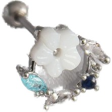 Nacario 316L Çelik Gümüş Renk Zirkon Taş Detay Beyaz Çiçek Model Tragus Piercing - TJ-PR1359