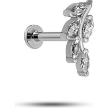 Nacario Nereze 925 Ayar Gümüş Rodyumlu Minimal Zeytin Dalı Tragus Piercing Küpe