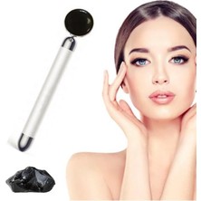 Nacario Titreşimli Güzellik Masaj Kalemi Doğal Black Obsidian Taş, Gümüş Çubuk