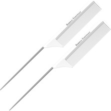 Nacario 20 cm Beyaz Metal Kuyruk Tarağı (2 Paket) Karbon Fiber ve Paslanmaz Çelik Kuyruk | Hafif | Tüm Saç Tipleri Için Fare Kuyruğu Şekillendirme Tarakları | Ince Diş Açma Tarağı Seti (Beyaz 2 Paket)