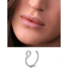 Nacario Çelik Deliksiz Dudak Piercing Fake Piercing, Gri