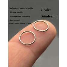 Nacario 2 Adet Ince Halka Çelik Piercing, Dudak Burun Kulak Tragus Septum, Gümüş, 6-8-10-12MM