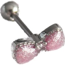 Nacario 316L Çelik Gümüş Renk Pembe Kurdele Zirkon Taş Detay Tragus Piercing - TJ-PR1295