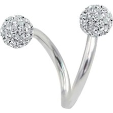 Nacario Cerrahi Çelik Kristal Taşlı Spiral Model Kıkırdak Helix Piercing, Gümüş