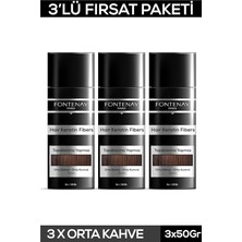 Nacario Fontenay Saç Dolgunlaştırıcı Keratin Fibers Orta Kahve Topik Saç Tozu 50GR X3