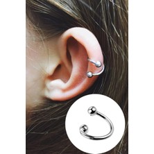 Nacario Cerrahi Çelik Spiral Model Iki Ucu Toplu Gümüş Renk Piercing, Gümüş