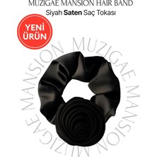 Nacario Muzıgae Mansıon Gül Detaylı Siyah Saten Saç Tokası Hair Band