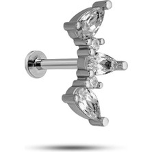 Nacario Nereze 925 Ayar Gümüş Rodyumlu Minimal 3'lü Damla Taşlı Tragus Piercing Küpe