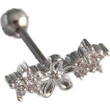 Nacario 316L Çelik Gümüş Renk Zirkon Taşlı Çiçek Tragus Piercing - TJ-PR1247