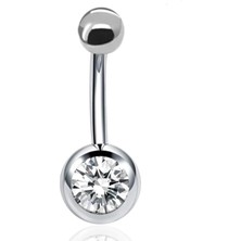 Nacario Gümüş Renk Taşlı Cerrahi Çelik Göbek Piercingi, Gümüş, 0.10 mm