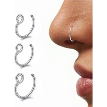 Nacario 3 Adet Paslanmaz Çelik Delikli Deliksiz Burun Piercing, Çelik