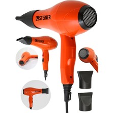 Nacario Steiner Alman 3600 W Profesyonel Saç Kurutma Makinesi Fön Makinesi Ac Motor MS-9001 Turuncu + 2 Adet Başlık