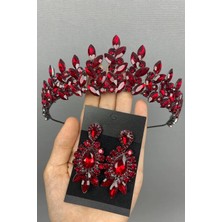 Nacario Bordo Rubra Gelin Kına Tacı ve Küpesi