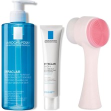 Nacario La Roche Posay Effaclar Temizleme Jeli 400ML, Effaclar Duo(+) Bakım Kremi 40ML, Pudrashine Yüz Temizleme Fırçası Seti